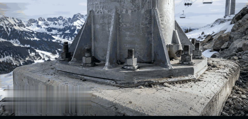 Mastefot med fundamentbolter på betongfundament